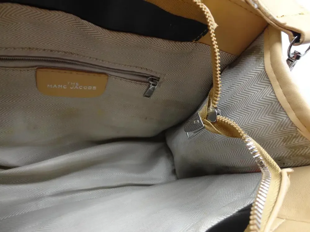 Marc Jacobs Tote Bag Womens Small Beige Leather Zip Shoulder Purse The Tote Bag
